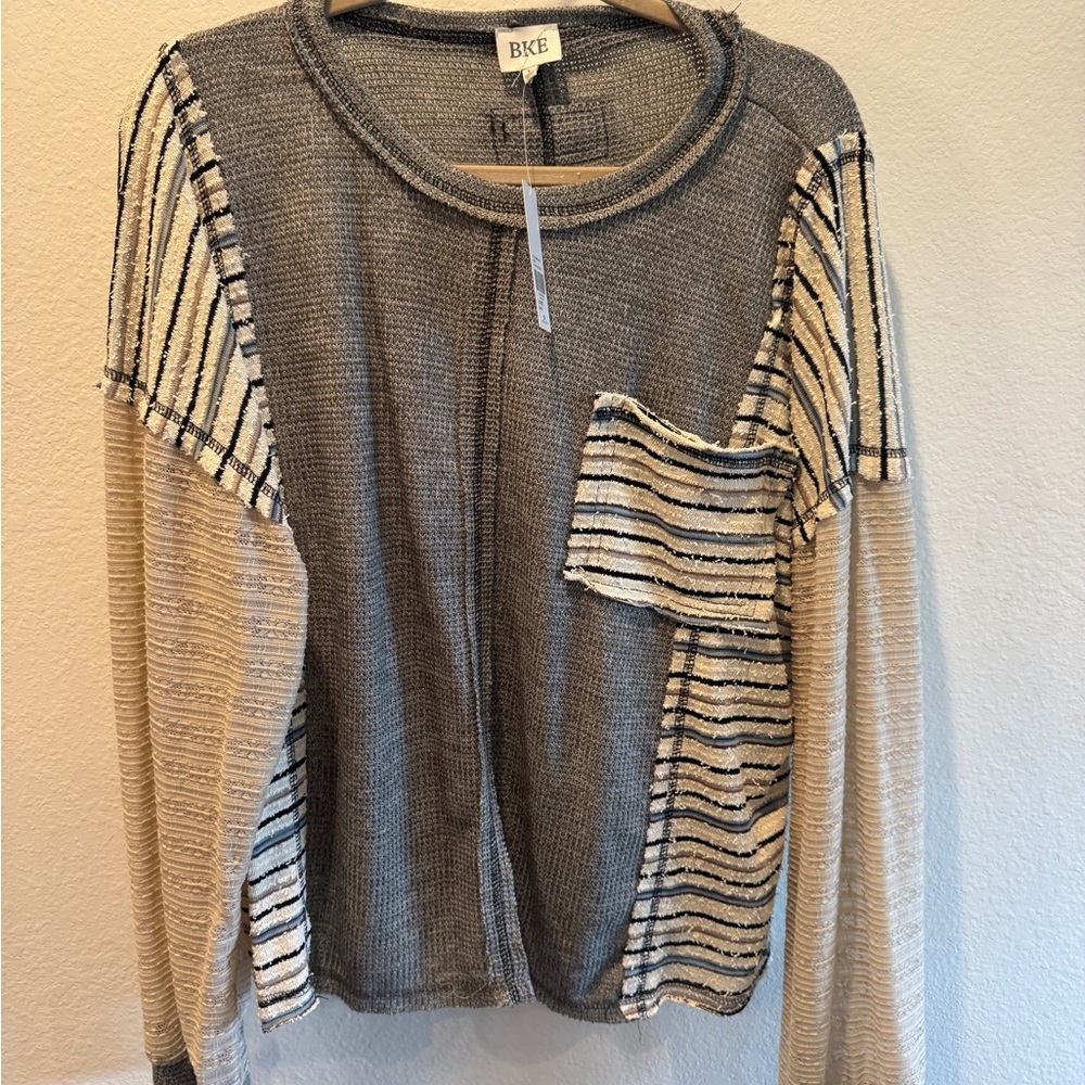 BKE patch work long sleeve top